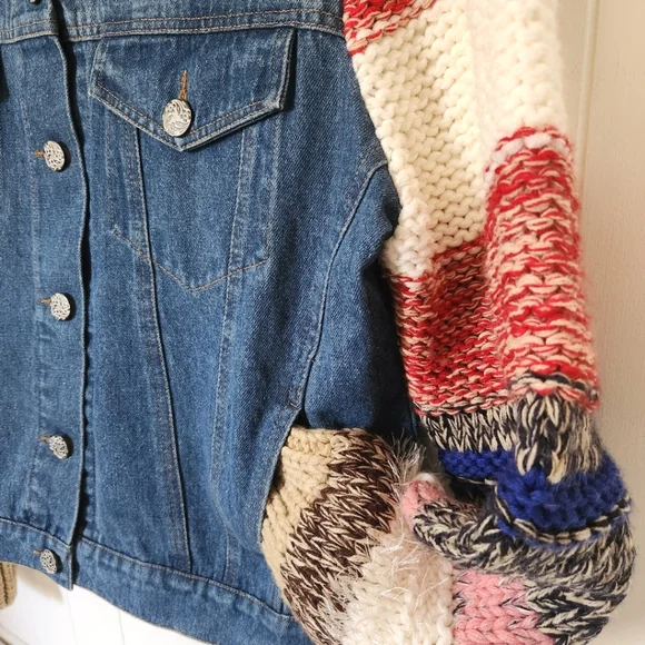 Sweater-Sleeved Denim Trucker Jacket (XL) NWT - Picture 4 of 5